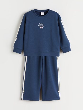 LCW Kids Indigo Crew Neck Girls' Sweatshirt and Jogger Set
