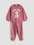 LCW Kids Pink Printed Girls Sweatshirt and Sweatpants Set