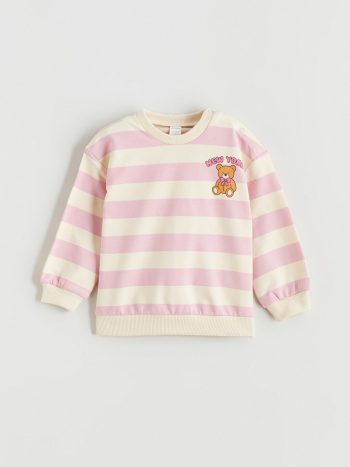 LCW Baby Ecru Printed Girl's Sweatshirt and Pants Set