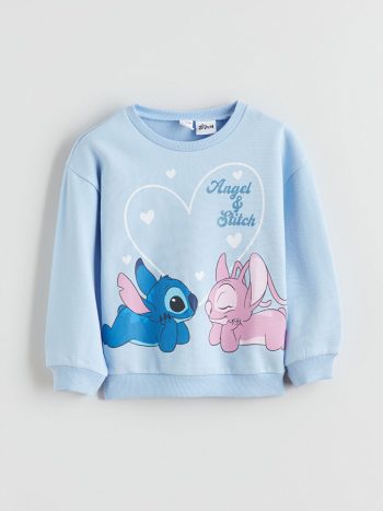 LCW Kids Lilac Angel and Stitch Printed Girls Thick Sweatshirt