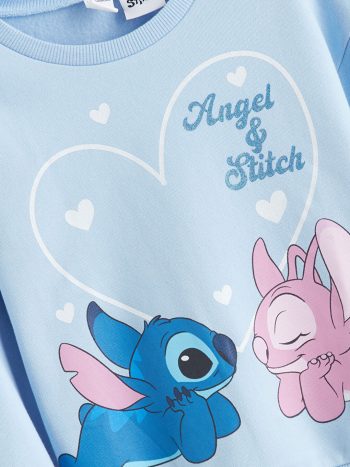 LCW Kids Lilac Angel and Stitch Printed Girls Thick Sweatshirt