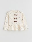 LCW Kids Cream Round Neck Bow Detail Girl's T-Shirt