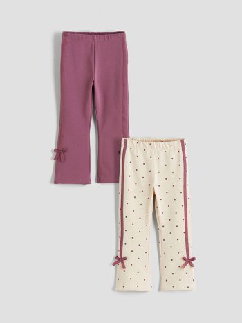 LCW Kids Cream Bow Detail Flared Leggings Set for Girls