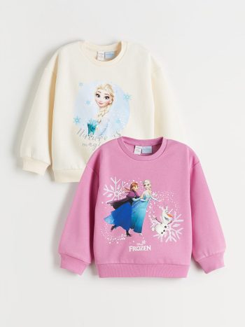 LCW Kids Cream Crew Neck Elsa Printed Girls Sweatshirt 2-Pack