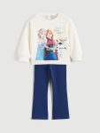 LCW Kids Cream Elsa Printed Girls Sweatshirt and Leggings