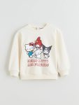 LCW Kids Cream Round Neck Hello Kitty Printed Girls Sweatshirt