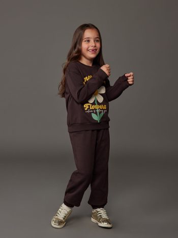 LCW Kids Brown Floral Girl's Sweatshirt and Sweatpants