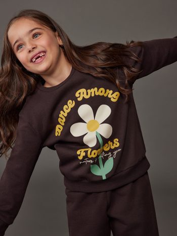 LCW Kids Brown Floral Girl's Sweatshirt and Sweatpants