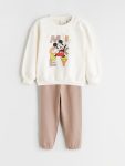 LCW Baby Beige Mickey Mouse Printed Boys Sweatshirt and Pants Set