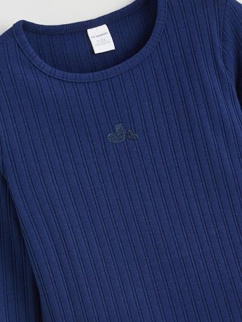 LCW Kids Navy Long Sleeve Embroidered Girls T-Shirt