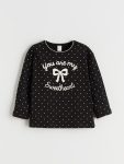 LCW Kids Black Crew Neck Ribbon Printed Girl's T-Shirt