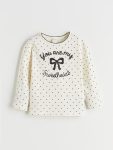 LCW Kids Cream Round Neck Ribbon Printed Girls T-Shirt