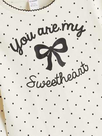 LCW Kids Cream Round Neck Ribbon Printed Girls T-Shirt