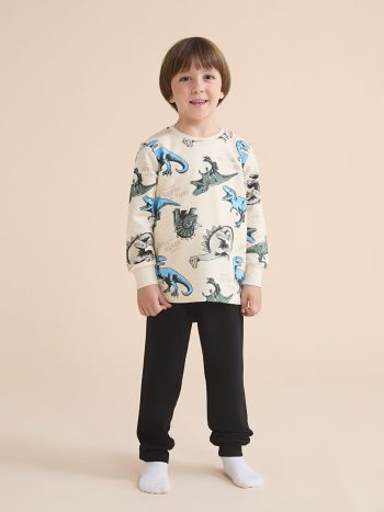 LCW Kids Beige Dinosaur Print Boys Pajama Set