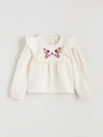 LCW Kids Cream Floral Muslin Baby Collar Blouse