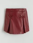 LCW Kids Burgundy Elastic Waist Pleated Faux Leather Skirt
