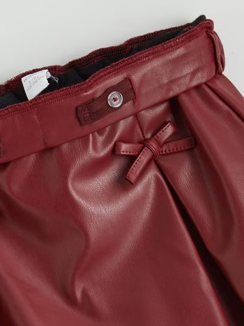 LCW Kids Burgundy Elastic Waist Pleated Faux Leather Skirt