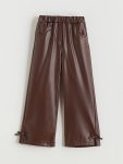 LCW Kids Brown Bow Detail Faux Leather Girls Pants