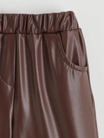 LCW Kids Brown Bow Detail Faux Leather Girls Pants
