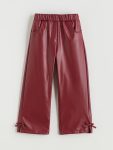 LCW Kids Burgundy Bow Detail Faux Leather Girls Pants