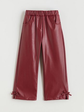 LCW Kids Burgundy Bow Detail Faux Leather Girls Pants