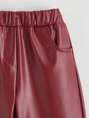 LCW Kids Burgundy Bow Detail Faux Leather Girls Pants